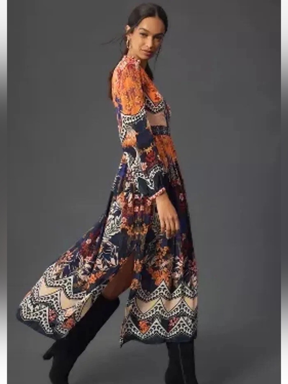 NEW Bhanuni by Jyoti maxi dress. Orange/Black floral. 6P. NWT - Picture 3 of 8